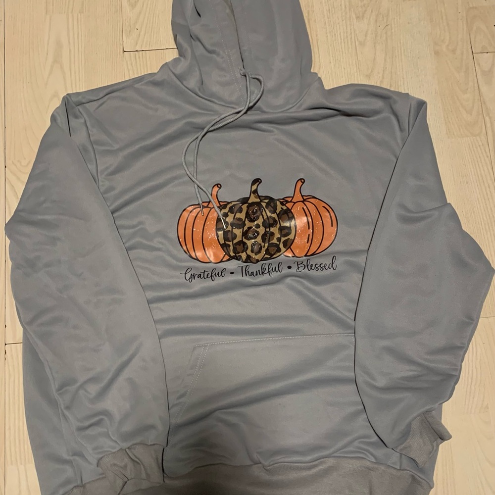 LAST CALL Gray Hoodie with Pumpkin and Leopard Print